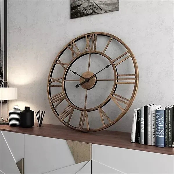 Retro Gold Wall Clock 3D Roman Numerals Silent Quartz Home-Furniture Kingdom